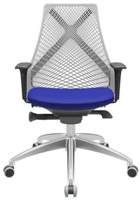 Cadeira Office Bix Tela Cinza Assento Aero Azul Autocompensador Base Alumínio 95cm - 63984 Sun House