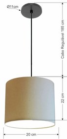 Luminária Pendente Vivare Free Lux Md-4105 Cúpula em Tecido - Algodão-Crú - Canola preta e fio preto