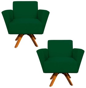 Kit 02 Poltronas Giratória Dora Suede Base Madeira MM30 D'Rossi - Verde