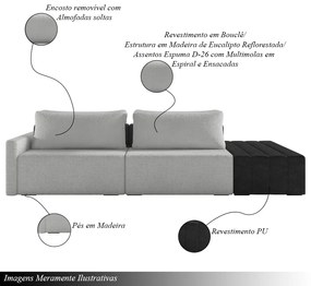 Sofá Ilha Modulado Milos 232cm Puff Lateral Cinza Preto Manchado Bouclê/PU G33 - Gran Belo