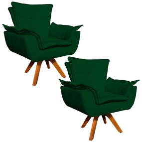 Kit 02 Poltronas Giratória Opala Suede Base Madeira MM30 D'Rossi - Verde