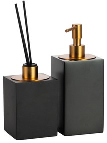 Conjunto Banheiro Duo Quadrado Resina Preto Fosco - Gold Matte