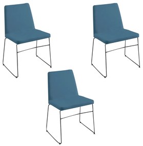 Kit 3 Cadeiras Decorativa Sala de Jantar Anne Linho Azul G17 - Gran Belo