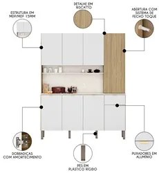 Cozinha Compacta 8 Portas 161cm Soul K02 Freijó/Ártico - Mpozenato