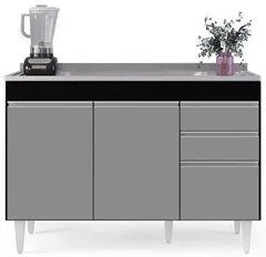 Balcão Gabinete com Pia Inox 120cm Michigan Preto/Cinza - Lumil