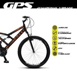Bicicleta GPS Aro 26 Aço 21 Marchas Dupla Suspensão Freio V-Brake Pret