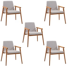 Kit 5 Cadeiras Decorativa Sala de Jantar Sidnei Linho Cinza G17 - Gran Belo