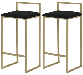 Kit 2 Banquetas Decorativa Jasmine Base Gold Suede Preto G41 - Gran Belo