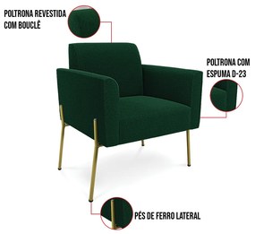 Poltrona Sala de Estar Pé Ferro Dourado Marisa Bouclê D03 - D'Rossi - Verde