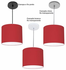 Luminária Pendente Vivare Free Lux Md-4106 Cúpula em Tecido - Bordô - Canopla cinza e fio transparente