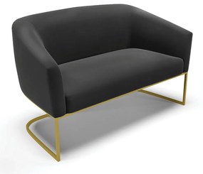 Sofá 2 Lugares Namoradeira Industrial Dourado Stella Suede Preto D03 - D'Rossi