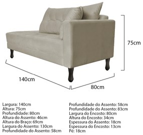 Kit Diva Recamier Azura 140cm Lado Esquerdo e 02 Poltronas Classic Linho - ADJ Decor