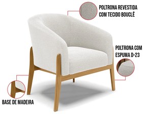 Poltrona e Puff Decorativo Base Madeira Stella Bouclê P01 - D'Rossi - Off White