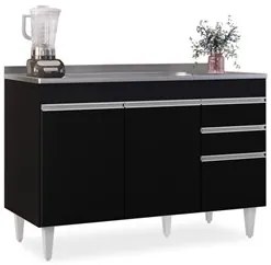 Balcão Gabinete com Pia Inox 120cm Michigan Preto - Lumil