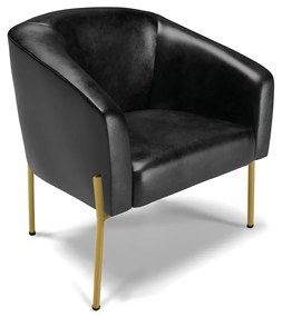 Poltrona Decorativa Pé de Ferro Dourado Stella Sintético PU Preto D03 - D'Rossi