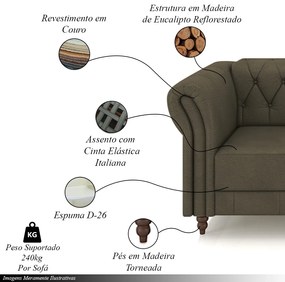 Conjunto de Sofá Sala de Estar Stanford Chesterfield 2 e 3 Lugares 180cm/260cm Pés Madeira Couro Capuccino G58 - Gran Belo