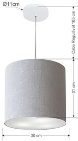 Lustre Pendente Cilíndrico Md-4036 Cúpula em Tecido 30x31cm Rustico Cinza - Bivolt