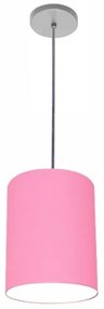 Luminária Pendente Vivare Free Lux Md-4103 Cúpula em Tecido - Rosa-Tela - Canopla cinza e fio transparente