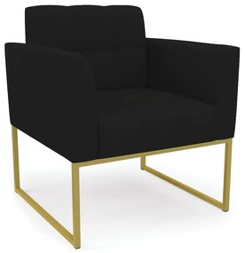 Poltrona Elisa Linho Base Metálica Industrial Dourado - D'Rossi - A79 Preto