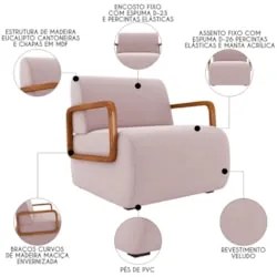 Poltrona Decorativa Orgânica para Sala Kit 2 Belarus Z08 Veludo Rosê -