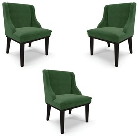 Kit 3 Cadeiras Decorativas Sala de Jantar Base Fixa de Madeira Firenze Suede Verde Esmeralda/Preto G19 - Gran Belo