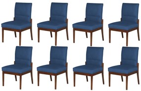 Conjunto 8 Cadeiras De Jantar Aurora Base Madeira Maciça Estofada Suede Azul Marinho