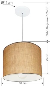 Lustre Pendente Cilíndrico Md-4113 Cúpula em Tecido 30x25cm Palha - Bivolt