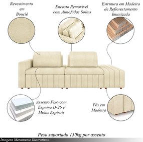 Sofá Ilha com Encosto e Almofadas Móveis Olimpo 265cm Modulado Bouclê Off White G45 - Gran Belo