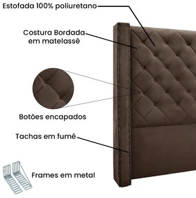 Cabeceira Cama Box Casal 140cm e Recamier Vicenza Veludo Marrom S04 - D'Rossi