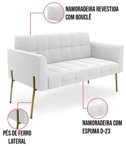 Sofá Namoradeira 2 Lugares Pé Ferro Dourado Elisa Bouclê Off White D03 - D'Rossi