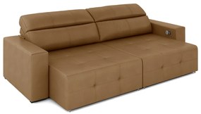 Sofá Retrátil 4 Lugares 264cm 2 Módulos Nero com USB Couro Caramelo G52 - Gran Belo