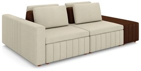 Sofá Ilha com Encosto e Almofadas Móveis Olimpo 245cm Modulado Linho/PU Bege/Marrom G45 - Gran Belo