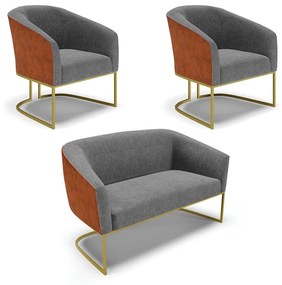 Namoradeira 2 Poltronas Industrial Dourado Stella Noz/Linho Grafit D03 - D'Rossi