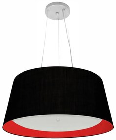 Lustre Pendente Cone Md-4015 Cúpula em Tecido 25/60x50cm Preto / Vermelho - Bivolt
