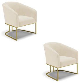 Poltrona Decorativa Industrial Dourado kit 2 Stella Linho Bege D03 - D'Rossi