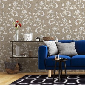 Papel de parede adesivo floral marrom e branco