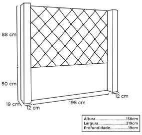 Cabeceira Estofada Egito SPZ 219cm Casal Veludo - ADJ Decor