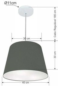 Lustre Pendente Cone Vivare Md-4155 Cúpula em Tecido 30/40x30cm - Bivolt - Cinza-Escuro - 110V/220V