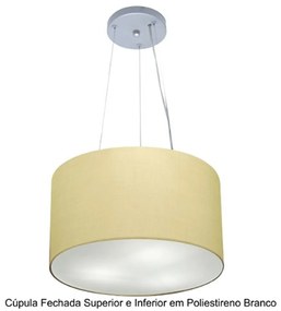 Lustre Pendente Cilíndrico Md-4037 Cúpula em Tecido 40x21cm Algodão Crú - Bivolt