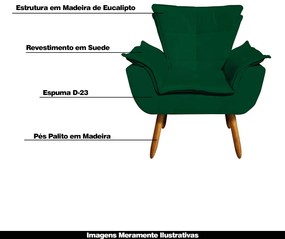 Kit 2 Poltronas Decorativas Pés Palito Charger Suede Verde G19 - Gran Belo