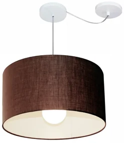 Lustre Pendente Cilíndrico Com Desvio Md-4231 Cúpula em Tecido 50x30cm Café - Bivolt