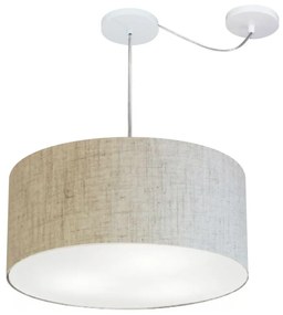 Lustre Pendente Cilíndrico Com Desvio Md-4252 Cúpula em Tecido 55x25cm Rustico Bege - Bivolt