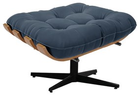 Kit 01 Poltrona e 01 Puff Giratório Costela Suede Base Metálica Preto - D'Rossi - Azul Marinho