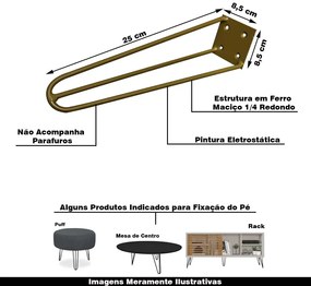 Kit 20 Pés de Metal 25 CM Hairpin Legs Rack e Puffs Dourado G41