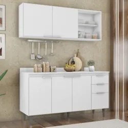 Armário de Cozinha Com Tampo CP01 150cm Pérola Branco Z34     - Mpozen