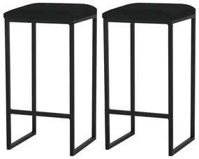 Kit 2 Banqueta Decorativa Billie Base Preta Suede Preto G41 - Gran Belo