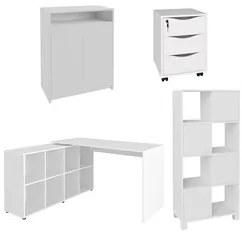 Conjunto Escritório Home Office 4 Peças Side A06 Branco - Mpozenato