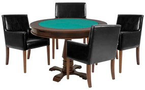 Mesa de Jogos Carteado Victoria Redonda Tampo Reversível Imbuia com 4 Cadeiras Liverpool PU Preto Liso G36 G15 - Gran Belo