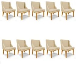 Kit 10 Cadeiras Estofadas para Sala de Jantar Base Fixa de Madeira Cas