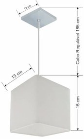 Lustre Pendente Quadrado Vivare Md-4223 Cúpula em Tecido 15/13x13cm - Bivolt - Branco - 110V/220V